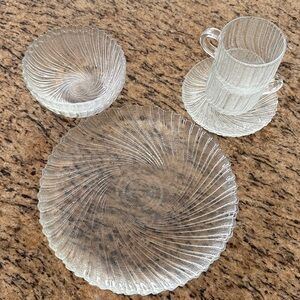 Elegant Clear Cut Glass Dining/Luncheon Set of 2 - 4 pc place settings each.